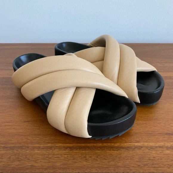 Jil Sander Beige Padded Leather Cross Strap Sandals - Picture 2 of 7